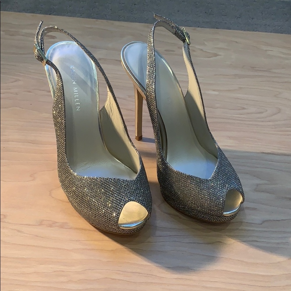 Karen Millen peep toe metallic sling back pumps